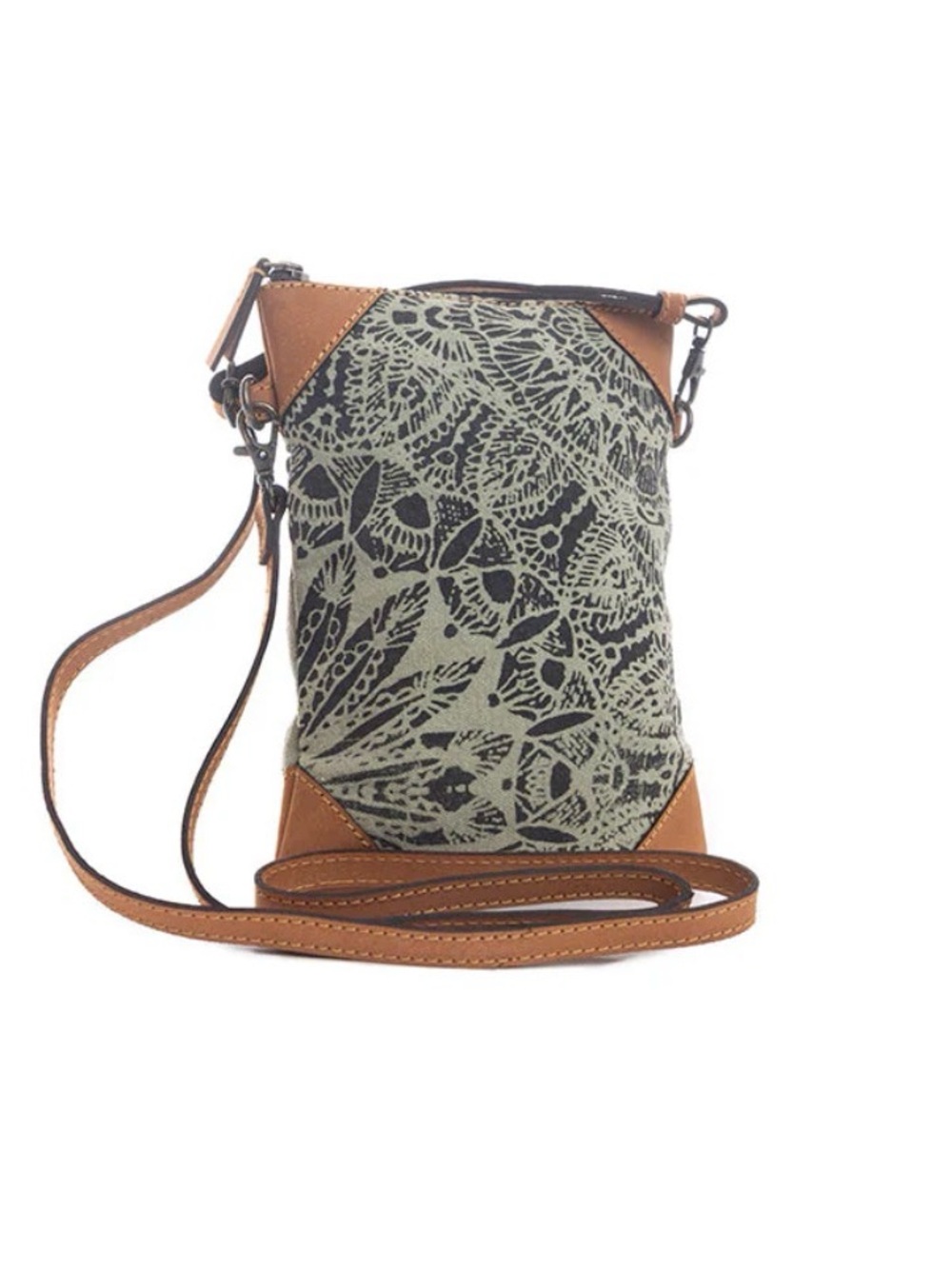 NWT Handcrafted Green Canvas & Leather Crossbody Bag - Picture 2 of 8